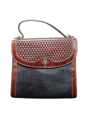 Gold Coast vintage USA purse woven brown black leather brass magnetic